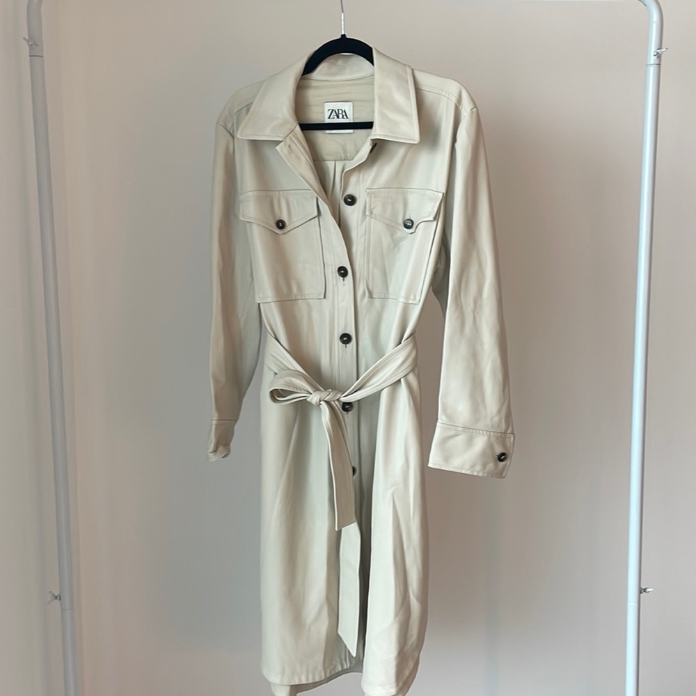 Zara Vegan leather shirt dress Size Large